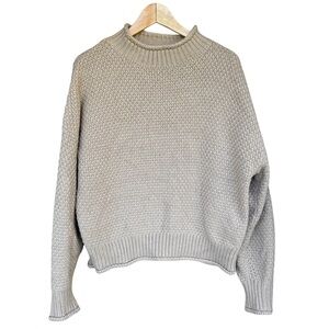 Women's Pullover Sweater Funnel Rolled Neck Preppy Chunky Fisherman Size M